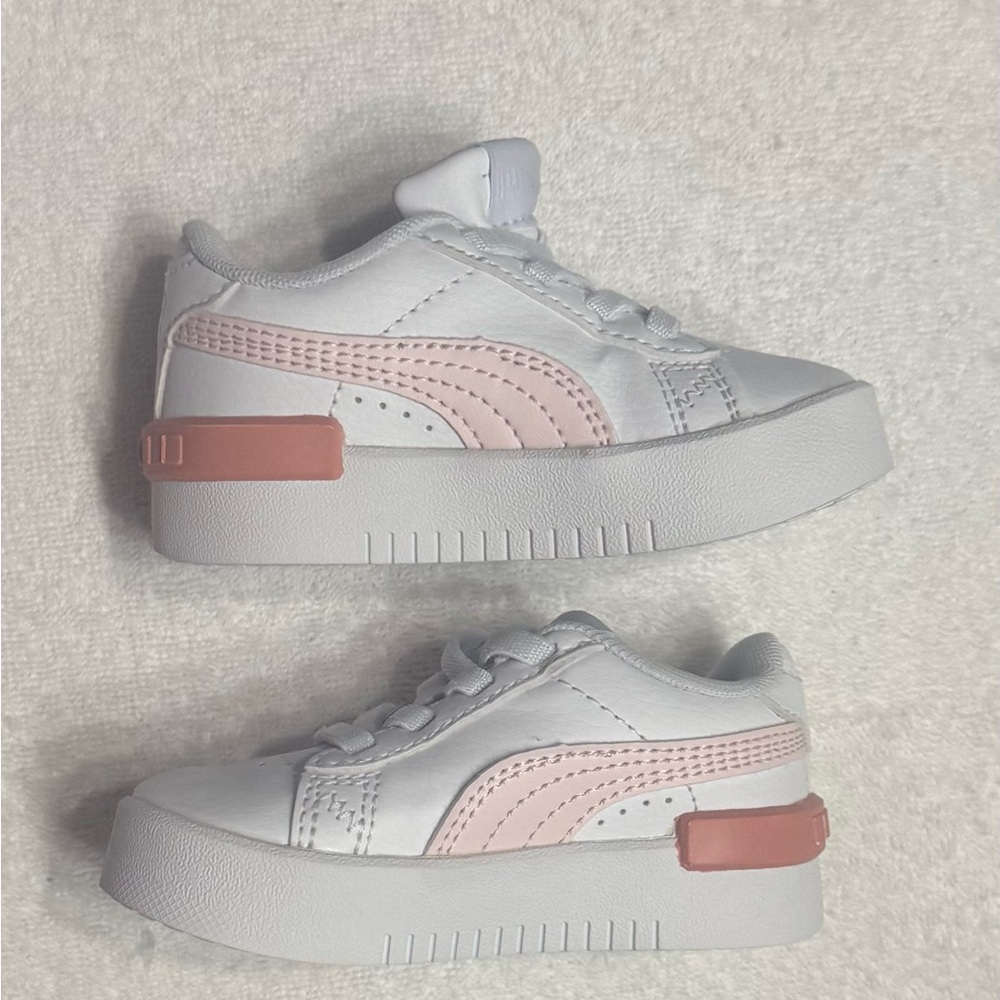 Puma Kids White Sneakers with Light Pink Accent
